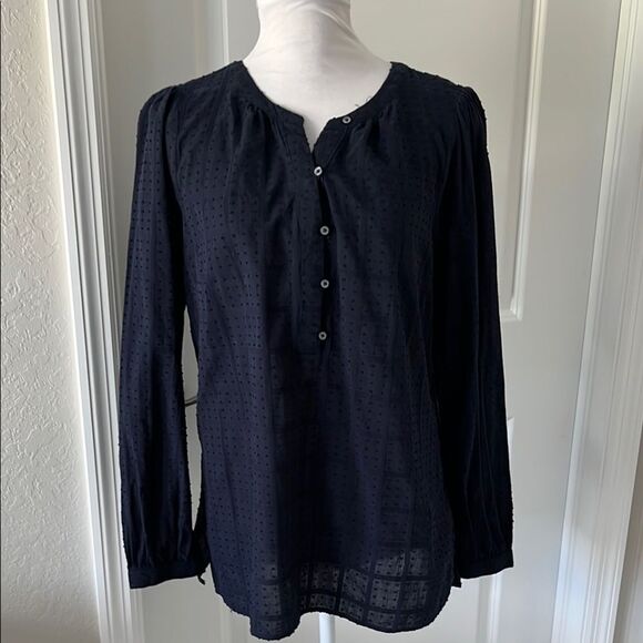 Talbots Black Label Swiss Dot Navy Popover NWOT SX L Cotton - Picture 1 of 8